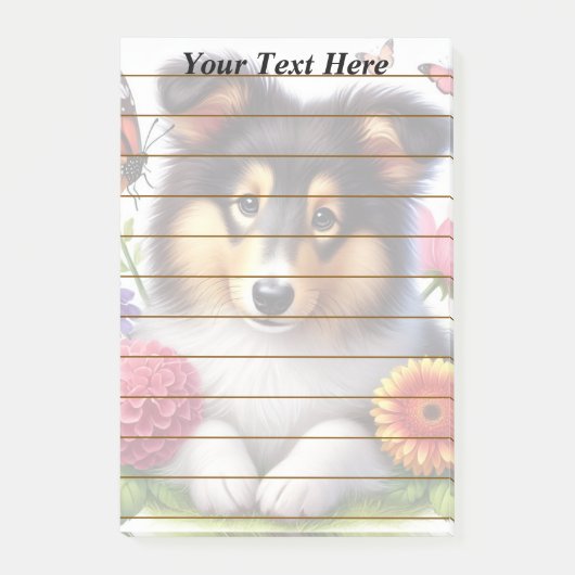 Shetland Sheepdog met bloemen en vlinders Post-it® Notes (Voorkant)