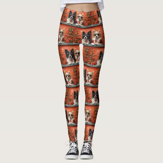 Shetland Sheepdog met Hartrozen Valentijnsdag Leggings (Voorkant)