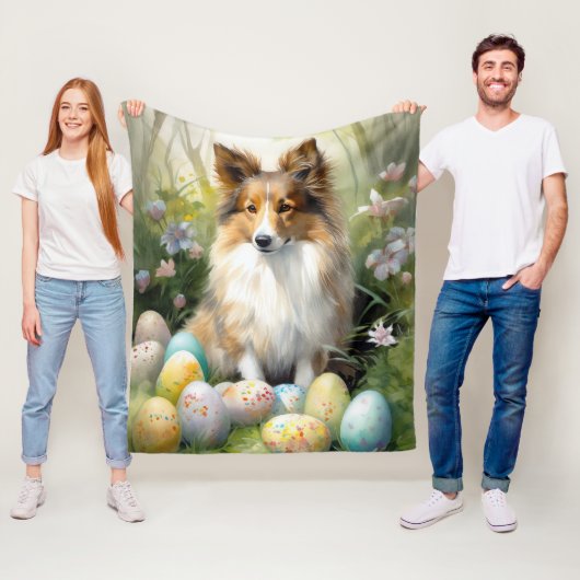 Shetland Sheepdog met paaseieren Vakantie Fleece Deken (In situ)