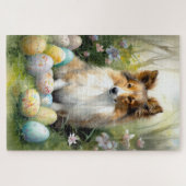 Shetland Sheepdog met paaseieren Vakantie Legpuzzel (Horizontaal)