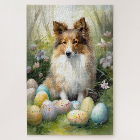 Shetland Sheepdog met paaseieren Vakantie Legpuzzel (Verticaal)