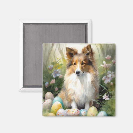 Shetland Sheepdog met paaseieren Vakantie Magneet (Voorkant / Achterkant)