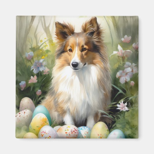 Shetland Sheepdog met paaseieren Vakantie Magneet (Voorkant)