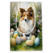 Shetland Sheepdog met paaseieren Vakantie Medium Cadeauzakje (Voorkant)