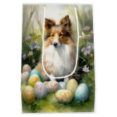 Shetland Sheepdog met paaseieren Vakantie Medium Cadeauzakje (Achterkant)