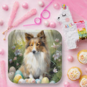 Shetland Sheepdog met paaseieren Vakantie Papieren Bordje (Feest)
