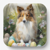 Shetland Sheepdog met paaseieren Vakantie Papieren Bordje (Voorkant)