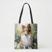 Shetland Sheepdog met paaseieren Vakantie Tote Bag (Voorkant)