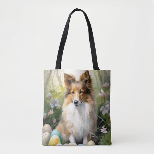 Shetland Sheepdog met paaseieren Vakantie Tote Bag (Voorkant)
