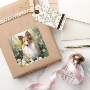 Shetland Sheepdog met Pasen Eieren Vakantie Vierkante Sticker