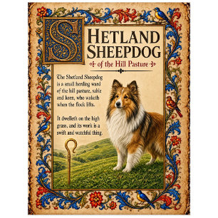 Shetland Sheepdog, Middeleeuwse Bestiarium Kunst Briefkaart