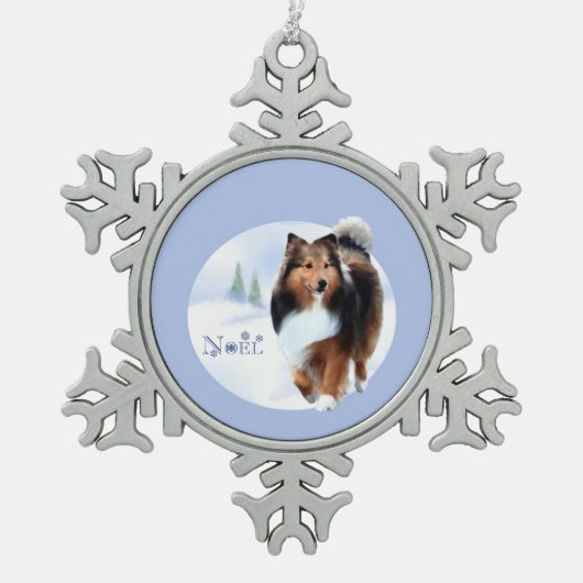 Shetland Sheepdog Noel Sleutelhanger Tin Sneeuwvlok Ornament (Voorkant)
