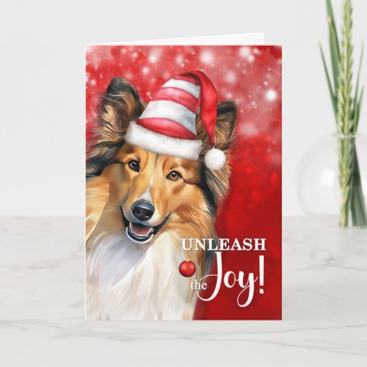 Shetland Sheepdog ontketent de vreugde van Kerstmi Feestdagen Kaart (Voorkant)
