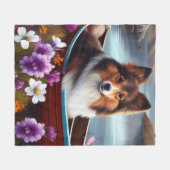 Shetland Sheepdog op een peddel: een Schilderachti Fleece Deken (Voorkant (Horizontaal))