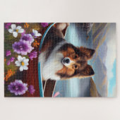 Shetland Sheepdog op een peddel: een Schilderachti Legpuzzel (Horizontaal)