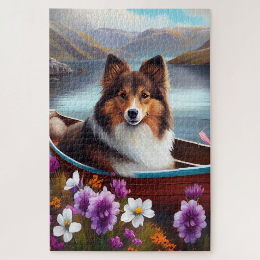 Shetland Sheepdog op een peddel: een Schilderachti Legpuzzel (Verticaal)