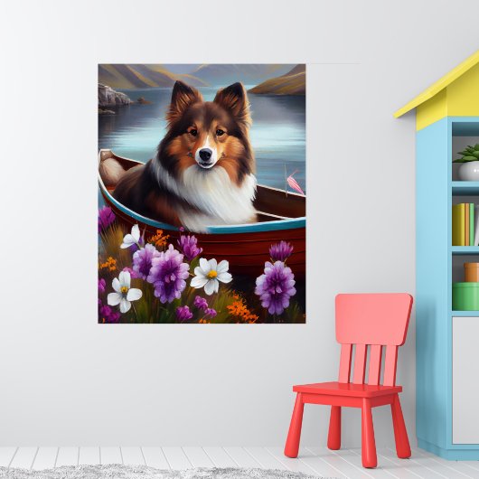 Shetland Sheepdog op een peddel: een Schilderachti Poster (Kinderkamer 1)