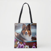 Shetland Sheepdog op een peddel: een Schilderachti Tote Bag (Voorkant)