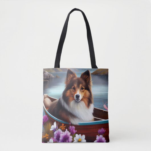 Shetland Sheepdog op een peddel: een Schilderachti Tote Bag (Voorkant)