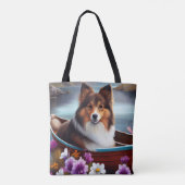 Shetland Sheepdog op een peddel: een Schilderachti Tote Bag (Achterkant)