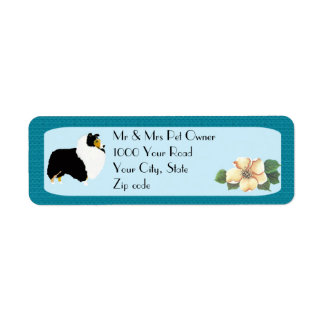 Shetland Sheepdog op Turquoise Floral Etiket