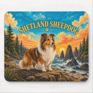 Shetland Sheepdog, Oregon Coast Vintage Watercolor Muismat