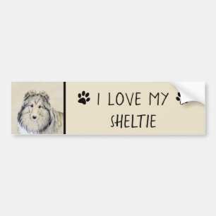 Shetland Sheepdog Painting - Cute Original Dog Art Bumpersticker