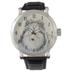 Shetland Sheepdog Painting - Cute Original Dog Art Horloge