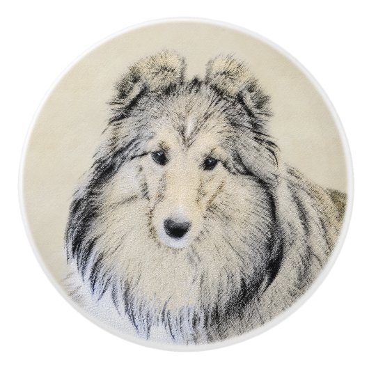 Shetland Sheepdog Painting - Cute Original Dog Art Keramische Knop (Voorkant)
