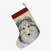 Shetland Sheepdog Painting - Cute Original Dog Art Kleine Kerstsok (Achterkant (Hangend))