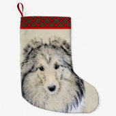 Shetland Sheepdog Painting - Cute Original Dog Art Kleine Kerstsok (Voorkant)