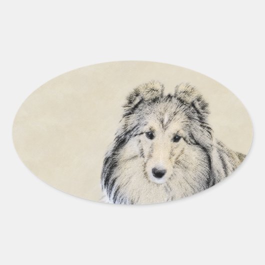 Shetland Sheepdog Painting - Cute Original Dog Art Ovale Sticker (Voorkant)