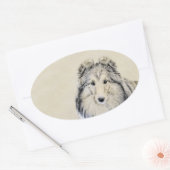 Shetland Sheepdog Painting - Cute Original Dog Art Ovale Sticker (Envelop)