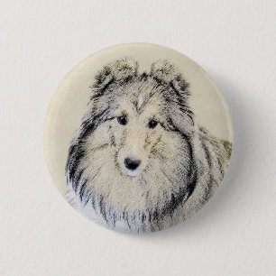 Shetland Sheepdog Painting - Cute Original Dog Art Ronde Button 5,7 Cm