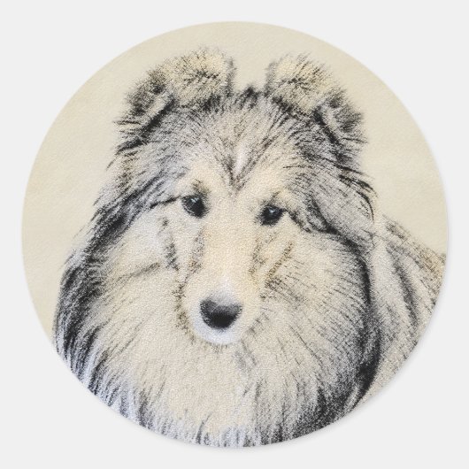 Shetland Sheepdog Painting - Cute Original Dog Art Ronde Sticker (Voorkant)