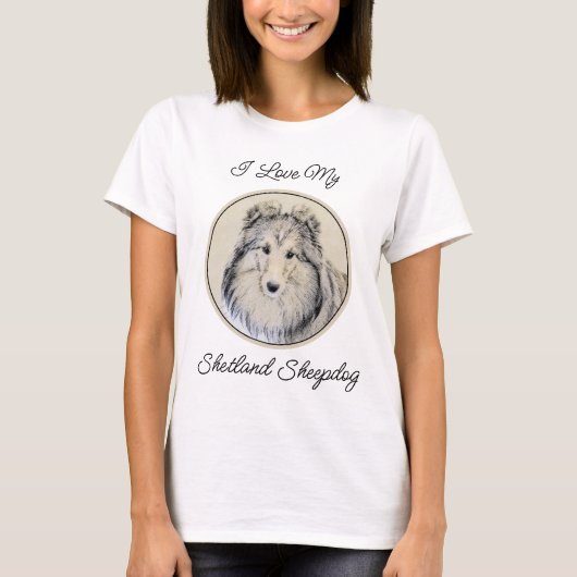 Shetland Sheepdog Painting - Cute Original Dog Art T-shirt (Voorkant)