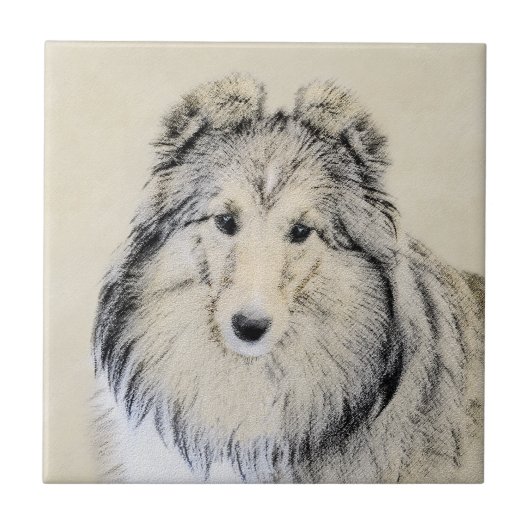 Shetland Sheepdog Painting - Cute Original Dog Art Tegeltje (Voorkant)
