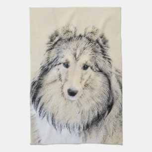 Shetland Sheepdog Painting - Cute Original Dog Art Theedoek