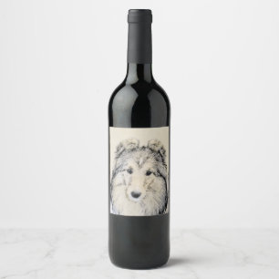 Shetland Sheepdog Painting - Cute Original Dog Art Wijn Etiket