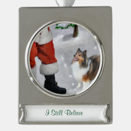 Shetland Sheepdog Persoonlijke kerstmis Verzilverd Banner Ornament