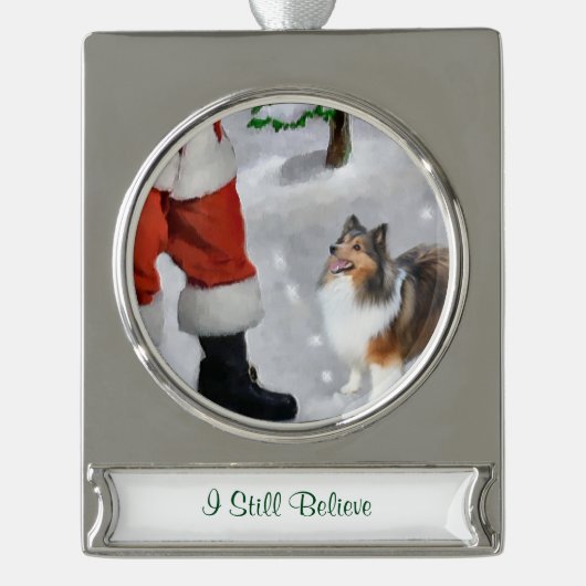 Shetland Sheepdog Persoonlijke kerstmis Verzilverd Banner Ornament (Voorkant)