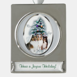 Shetland Sheepdog Persoonlijke kerstmis Verzilverd Banner Ornament