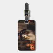 Shetland Sheepdog pompoenen Halloween eng Bagagelabel (Voorkant verticaal)
