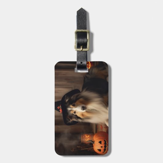 Shetland Sheepdog pompoenen Halloween eng Bagagelabel (Voorkant verticaal)