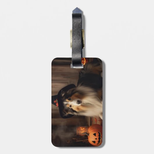 Shetland Sheepdog pompoenen Halloween eng Bagagelabel (Achterkant verticaal)