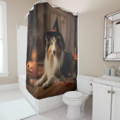 Shetland Sheepdog pompoenen Halloween eng Douchegordijn (In situ)