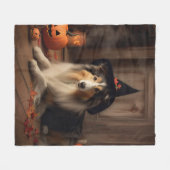 Shetland Sheepdog pompoenen Halloween eng Fleece Deken (Voorkant (Horizontaal))