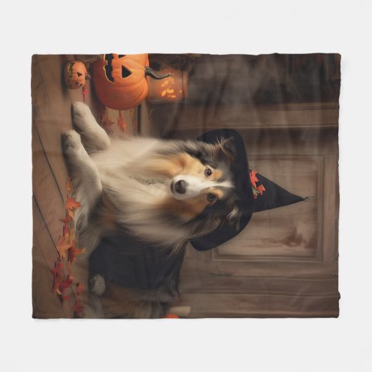 Shetland Sheepdog pompoenen Halloween eng Fleece Deken (Voorkant (Horizontaal))