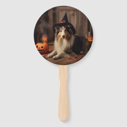 Shetland Sheepdog pompoenen Halloween eng Handwaaier (Achterkant)