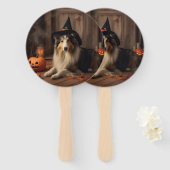Shetland Sheepdog pompoenen Halloween eng Handwaaier (Voorkant en achterkant)